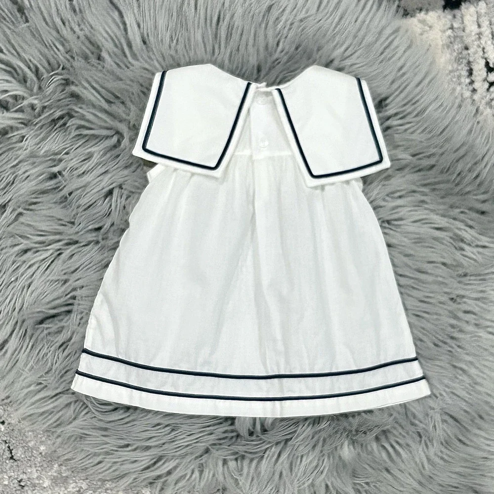 Cuclie Baby Pima Cotton Girls White Nautical Dress Size 0/3 Month NEW‎